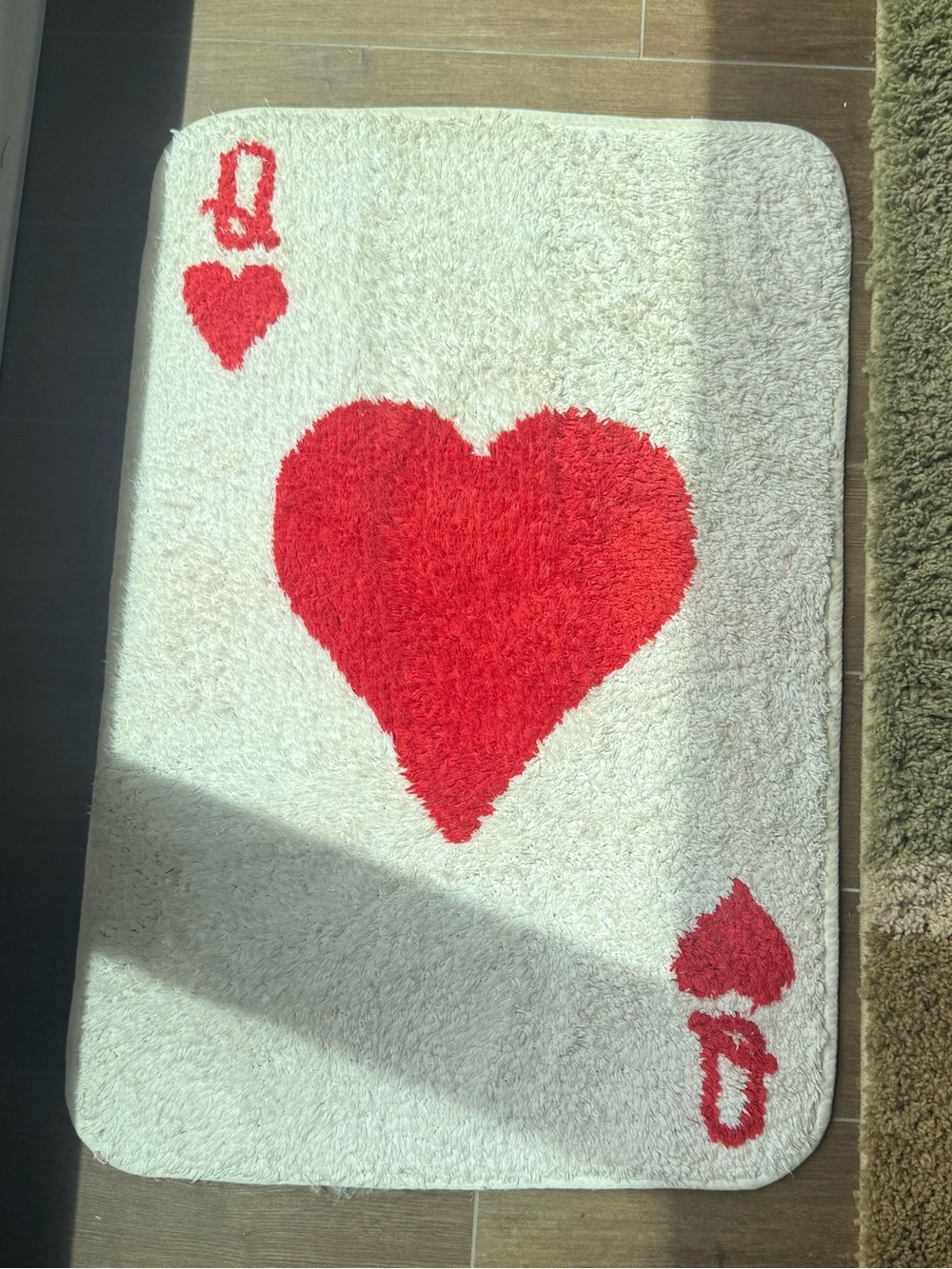 Urban Outfitters Cream Bath Mat with Red Heart Design